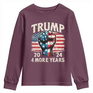 Trump Supporter Youth Sweatshirt Trump 2024 Four More Years American Flag Hand Fist TS11 Maroon Print Your Wear
