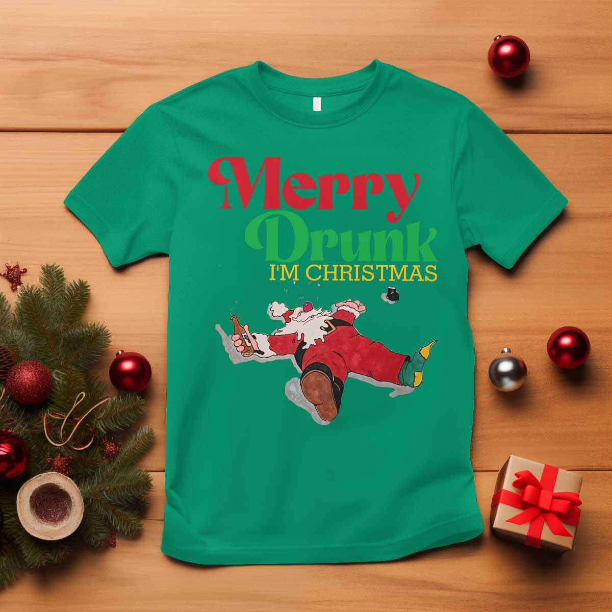 Funny Christmas Beers T Shirt Merry Drunk I'm Christmas Santa TS11 Irish Green Print Your Wear