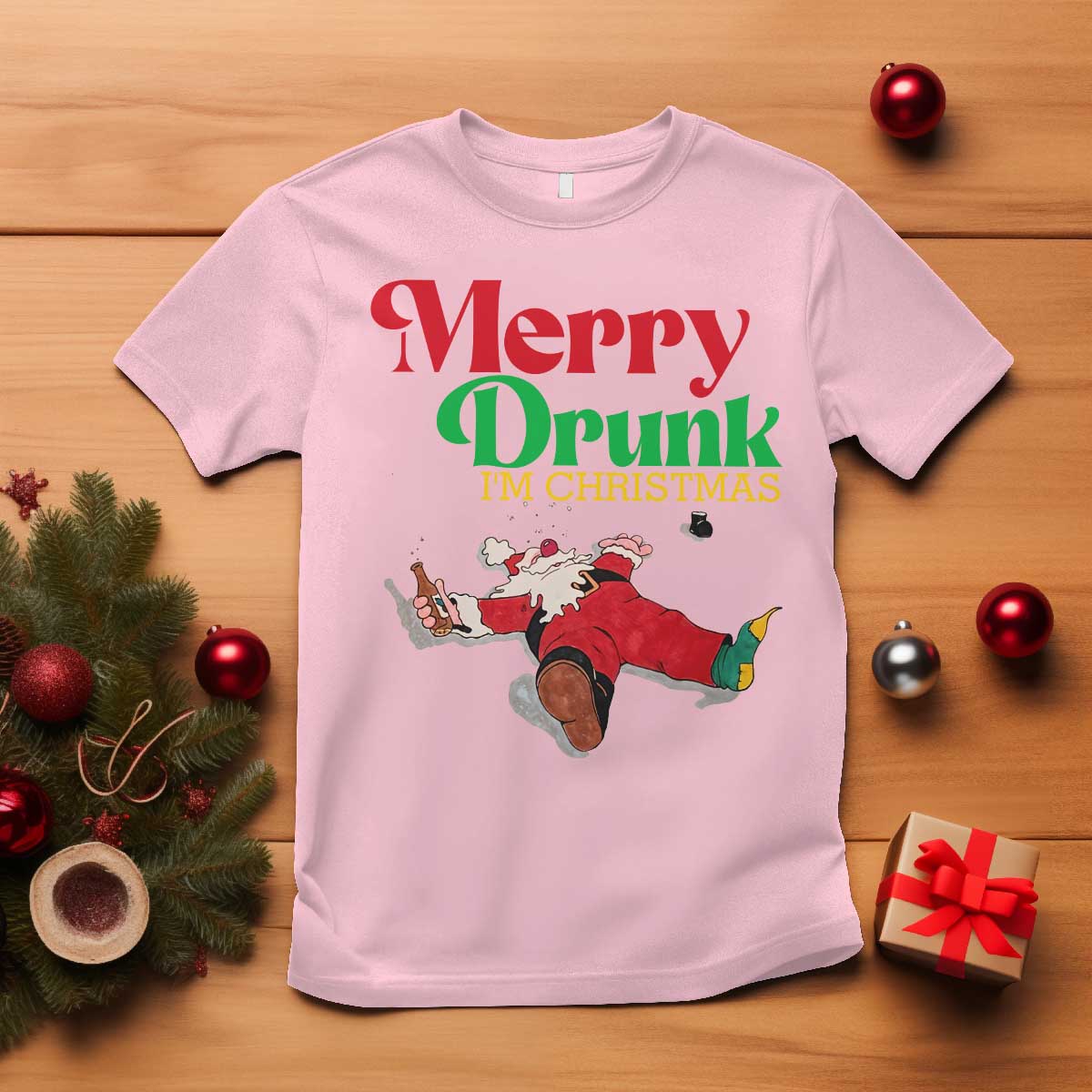 Funny Christmas Beers T Shirt Merry Drunk I'm Christmas Santa TS11 Light Pink Print Your Wear