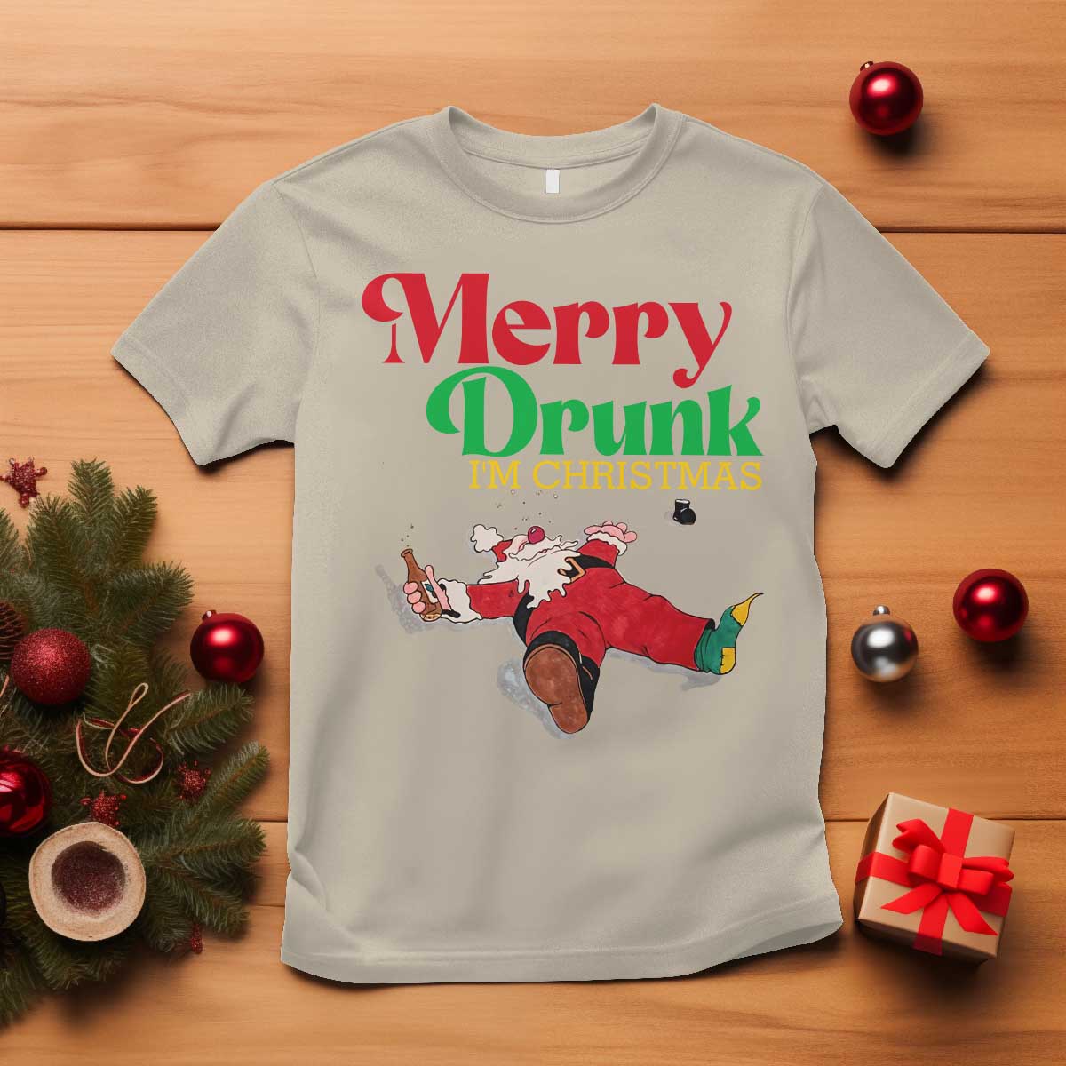 Funny Christmas Beers T Shirt Merry Drunk I'm Christmas Santa TS11 Sand Print Your Wear