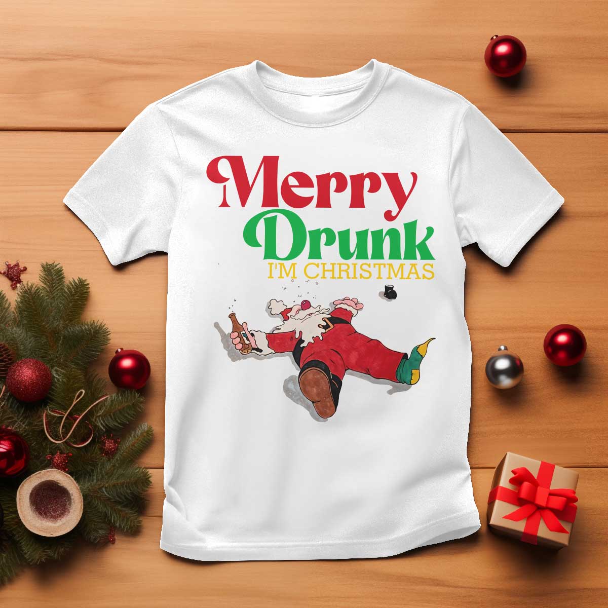 Funny Christmas Beers T Shirt Merry Drunk I'm Christmas Santa TS11 White Print Your Wear