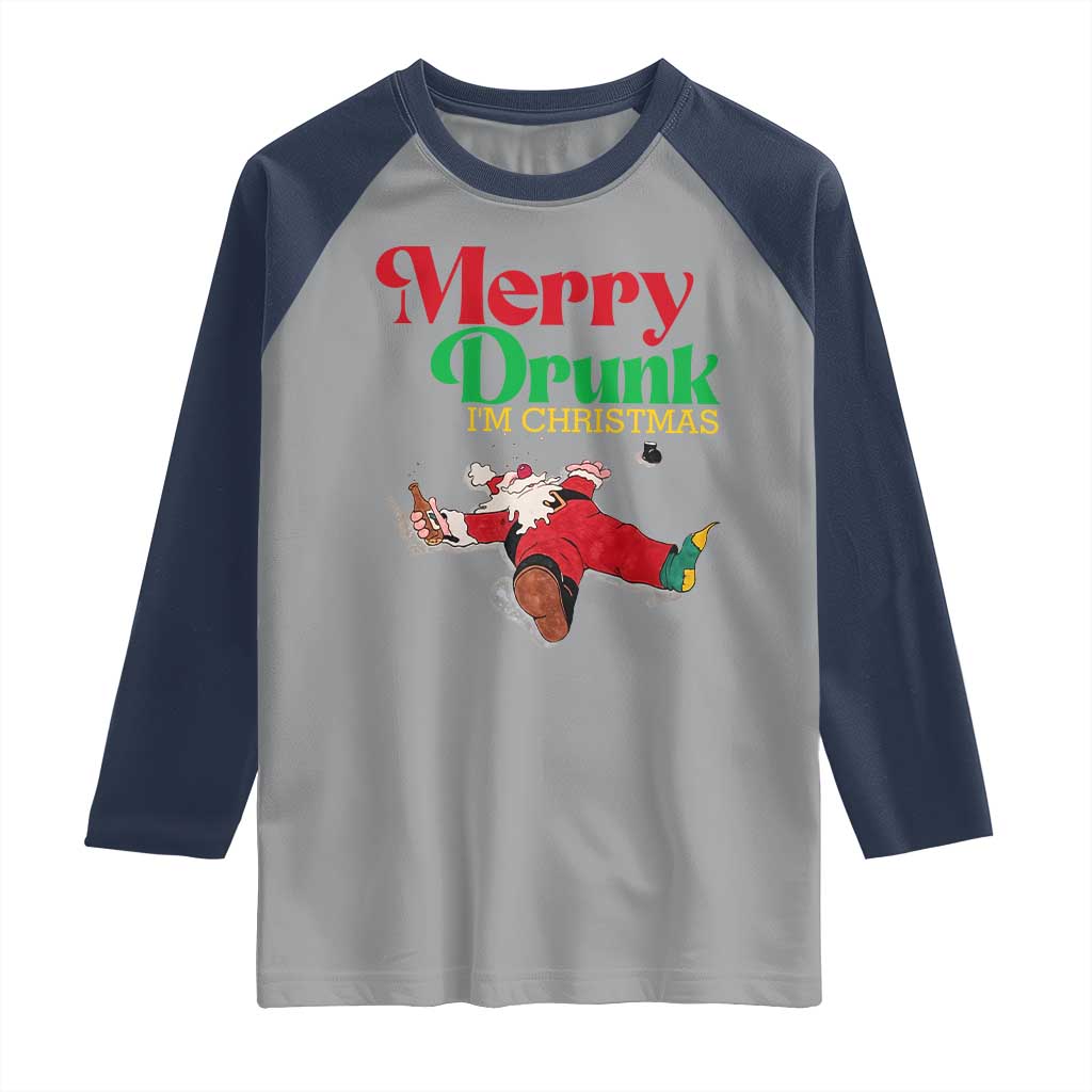 Funny Christmas Beers Raglan Shirt Merry Drunk I'm Christmas Santa TS11 Sport Gray Navy Print Your Wear