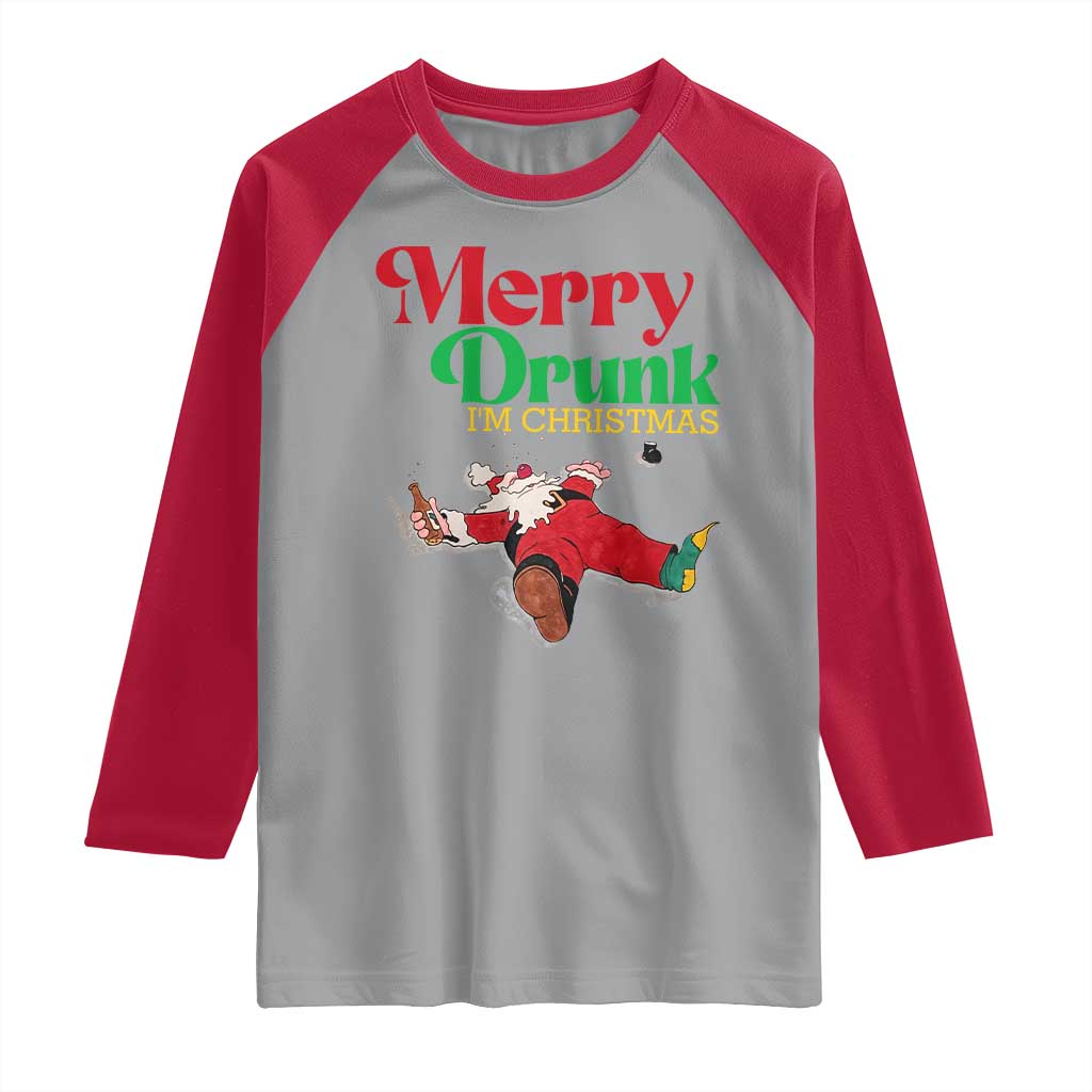 Funny Christmas Beers Raglan Shirt Merry Drunk I'm Christmas Santa TS11 Sport Gray Red Print Your Wear