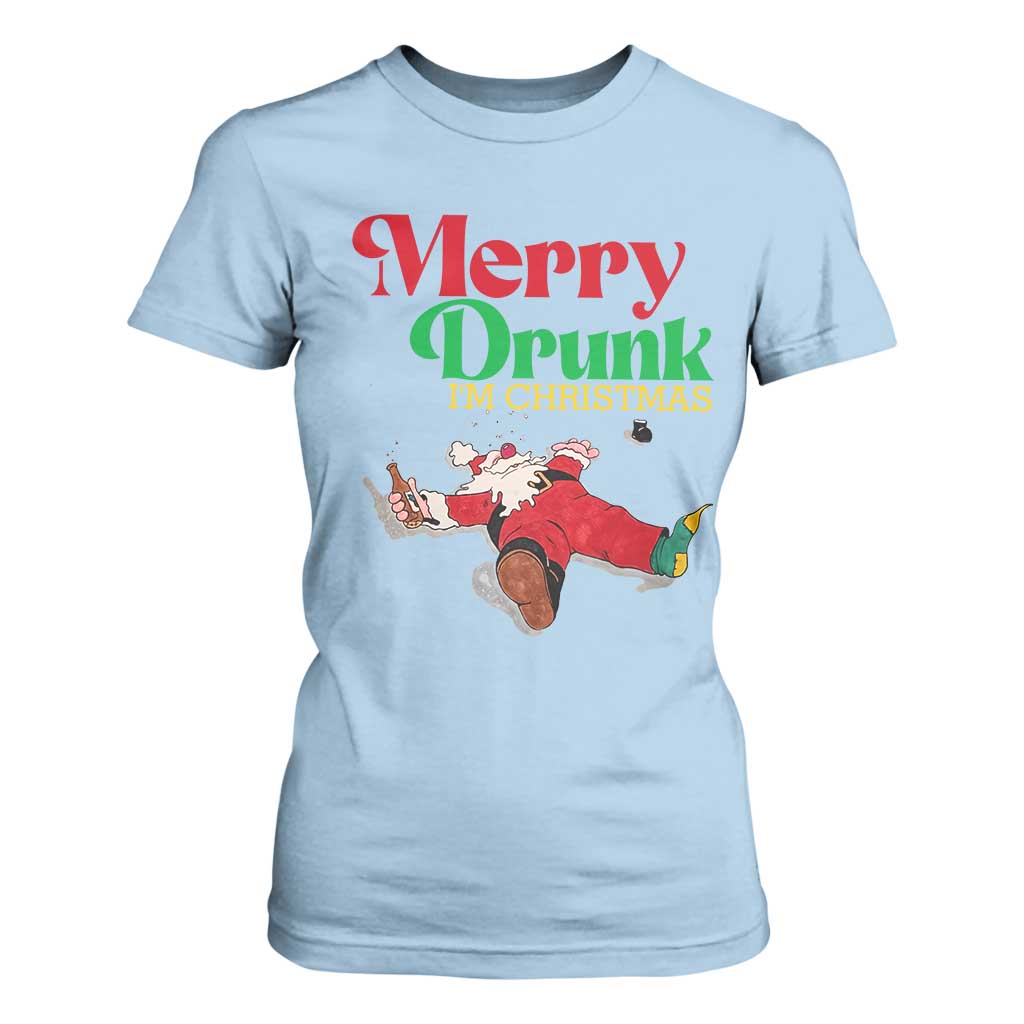 Funny Christmas Beers T Shirt For Women Merry Drunk I'm Christmas Santa TS11 Light Blue Print Your Wear