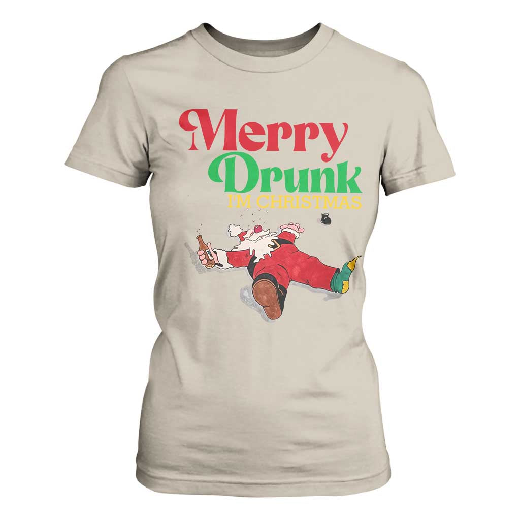 Funny Christmas Beers T Shirt For Women Merry Drunk I'm Christmas Santa TS11 Sand Print Your Wear