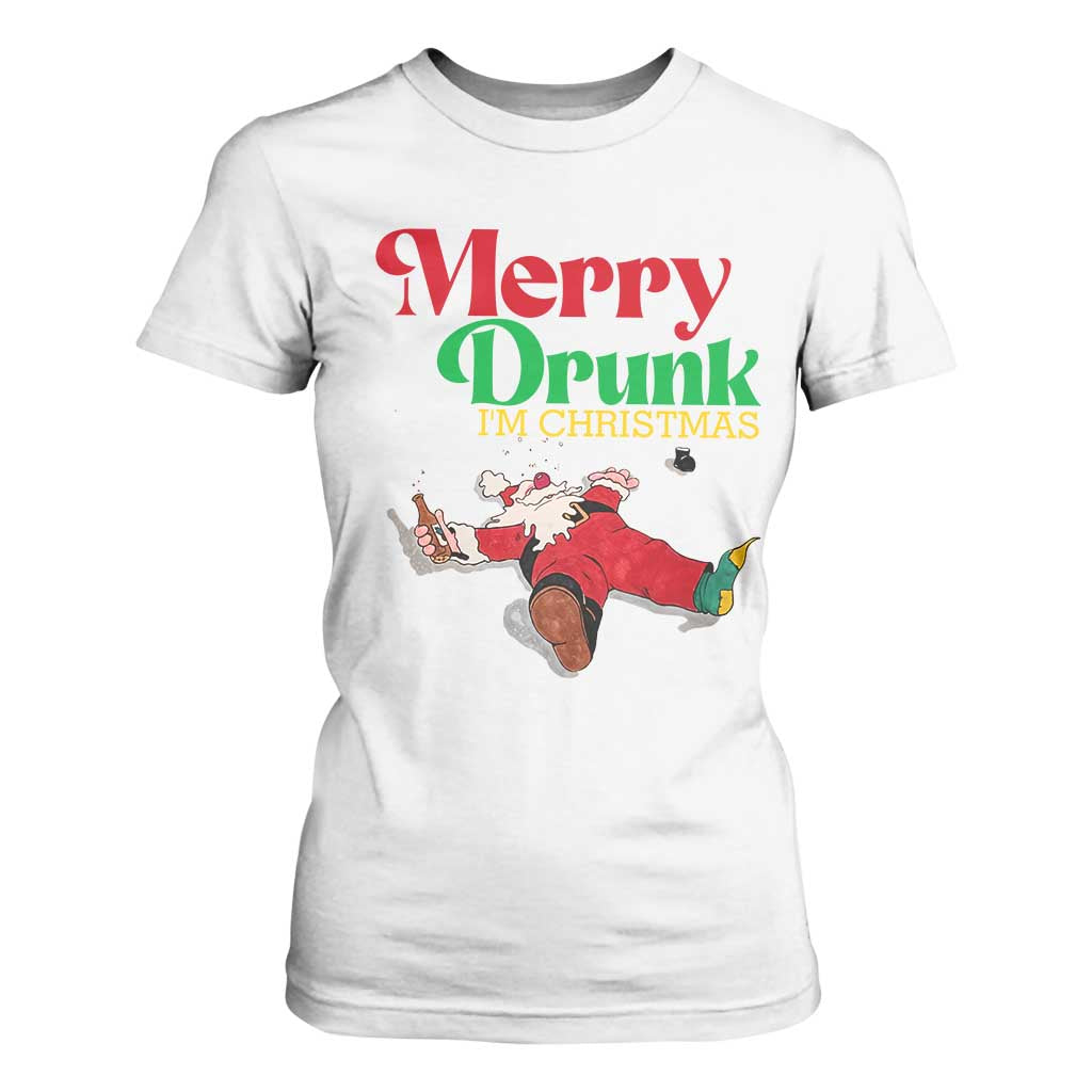 Funny Christmas Beers T Shirt For Women Merry Drunk I'm Christmas Santa TS11 White Print Your Wear