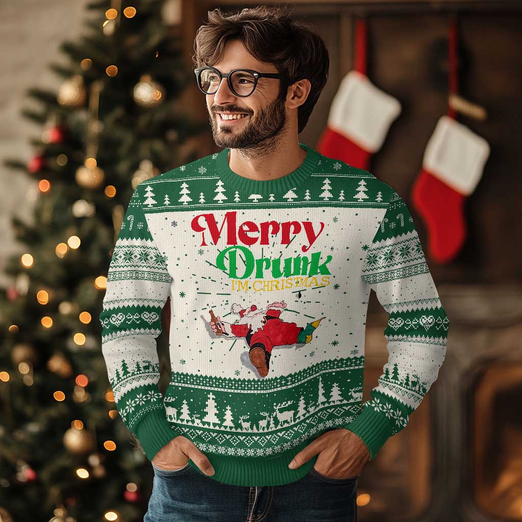 Funny Xmas Beers Ugly Christmas Sweater Merry Drunk I'm Christmas Santa TS11 Green Print Your Wear