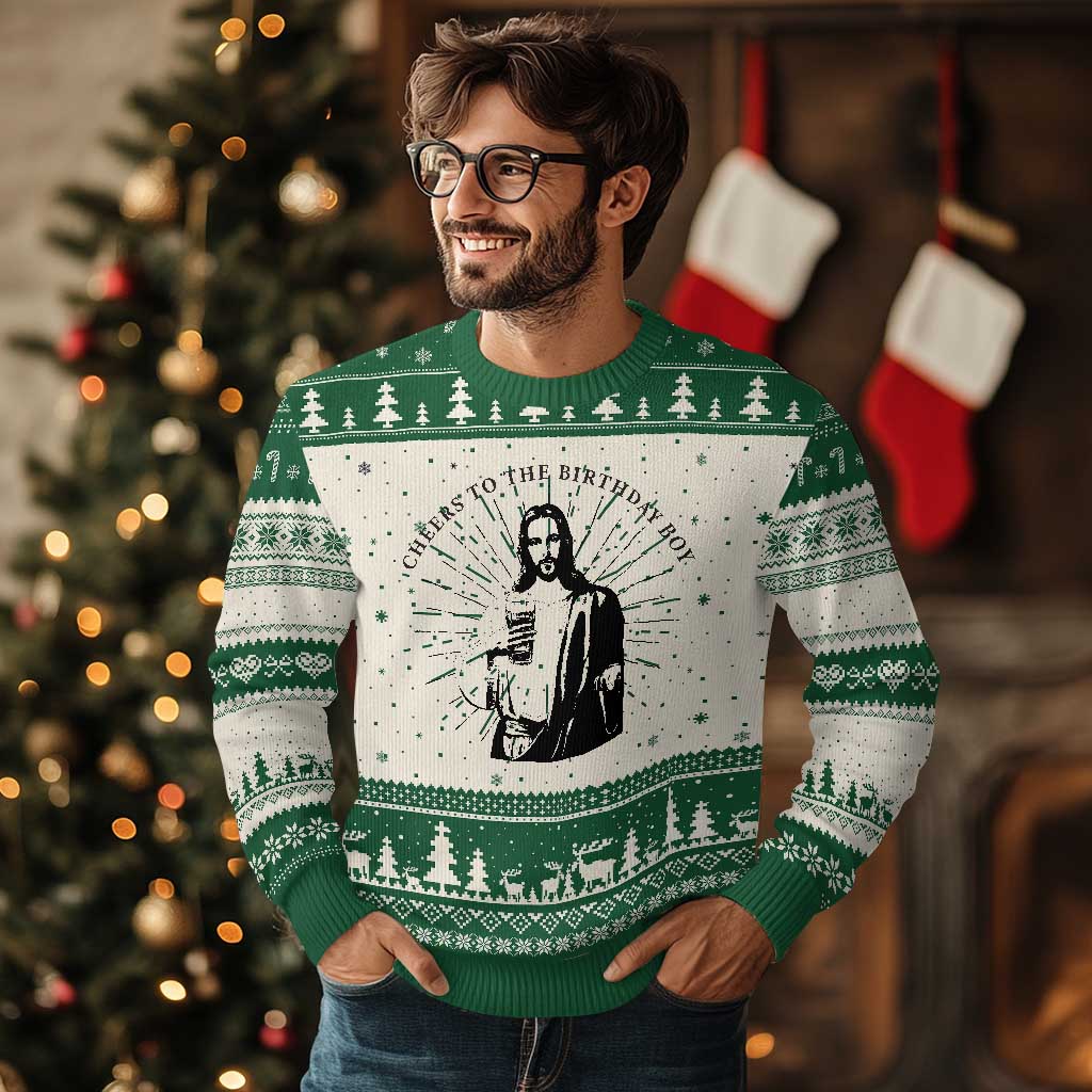 Funny Cheers To The Birthday Boy Ugly Christmas Sweater Xmas Christian Faith TS11 Green Print Your Wear