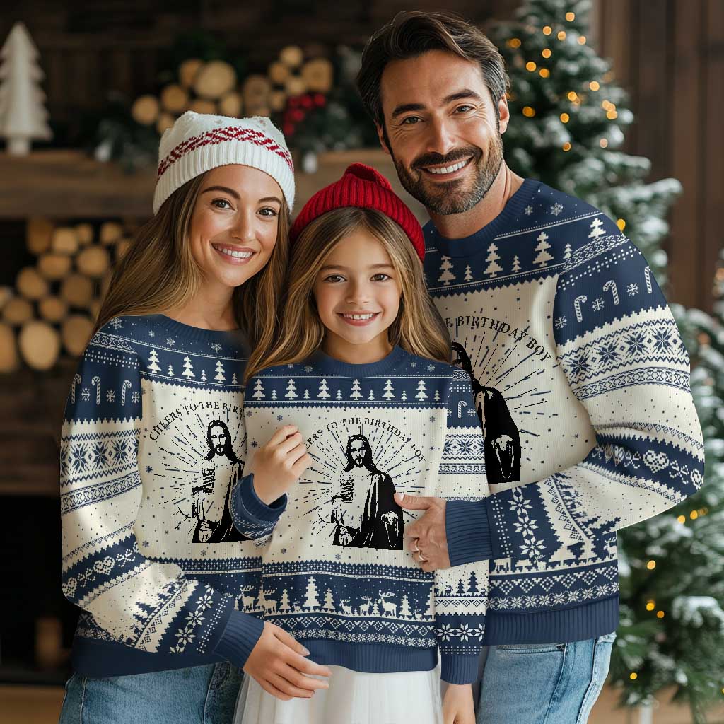 Funny Cheers To The Birthday Boy Ugly Christmas Sweater Xmas Christian Faith TS11 Navy Print Your Wear