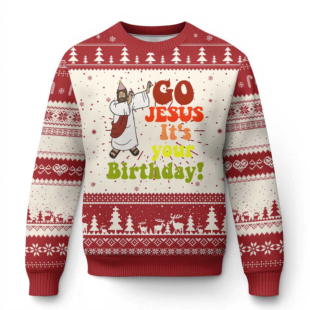 Funny Christian Xmas Ugly Christmas Sweater Go Jesus It's Your Birthday TS11 Red Print Your Wear