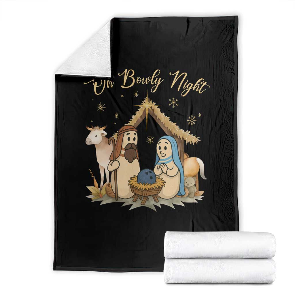 Funny Christmas Bowling Throw Blanket Oh Bowly Night Nativity Scene Bowling Pins TS11 Black Print Your Wear