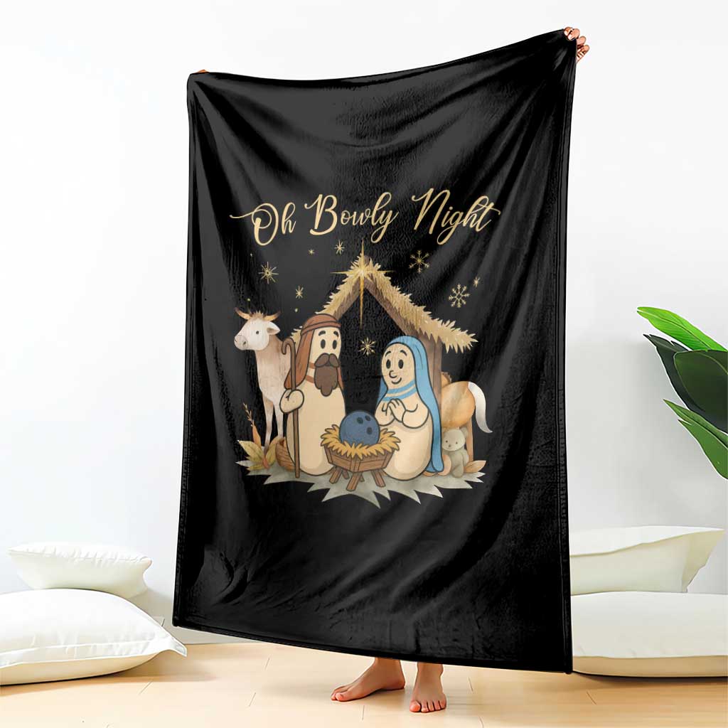 Funny Christmas Bowling Throw Blanket Oh Bowly Night Nativity Scene Bowling Pins TS11 Print Your Wear