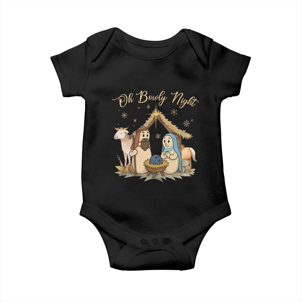 Funny Christmas Bowling Baby Onesie Oh Bowly Night Nativity Scene Bowling Pins TS11 Black Print Your Wear
