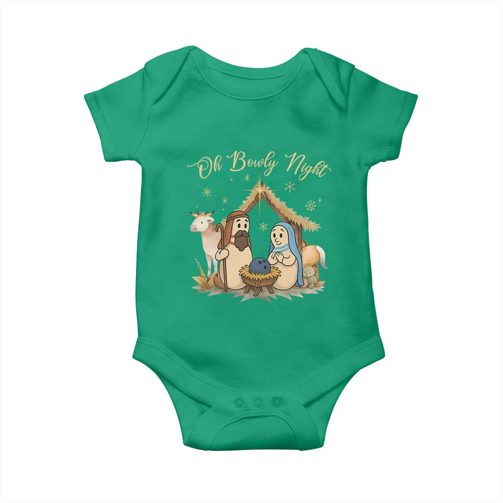 Funny Christmas Bowling Baby Onesie Oh Bowly Night Nativity Scene Bowling Pins TS11 Irish Green Print Your Wear