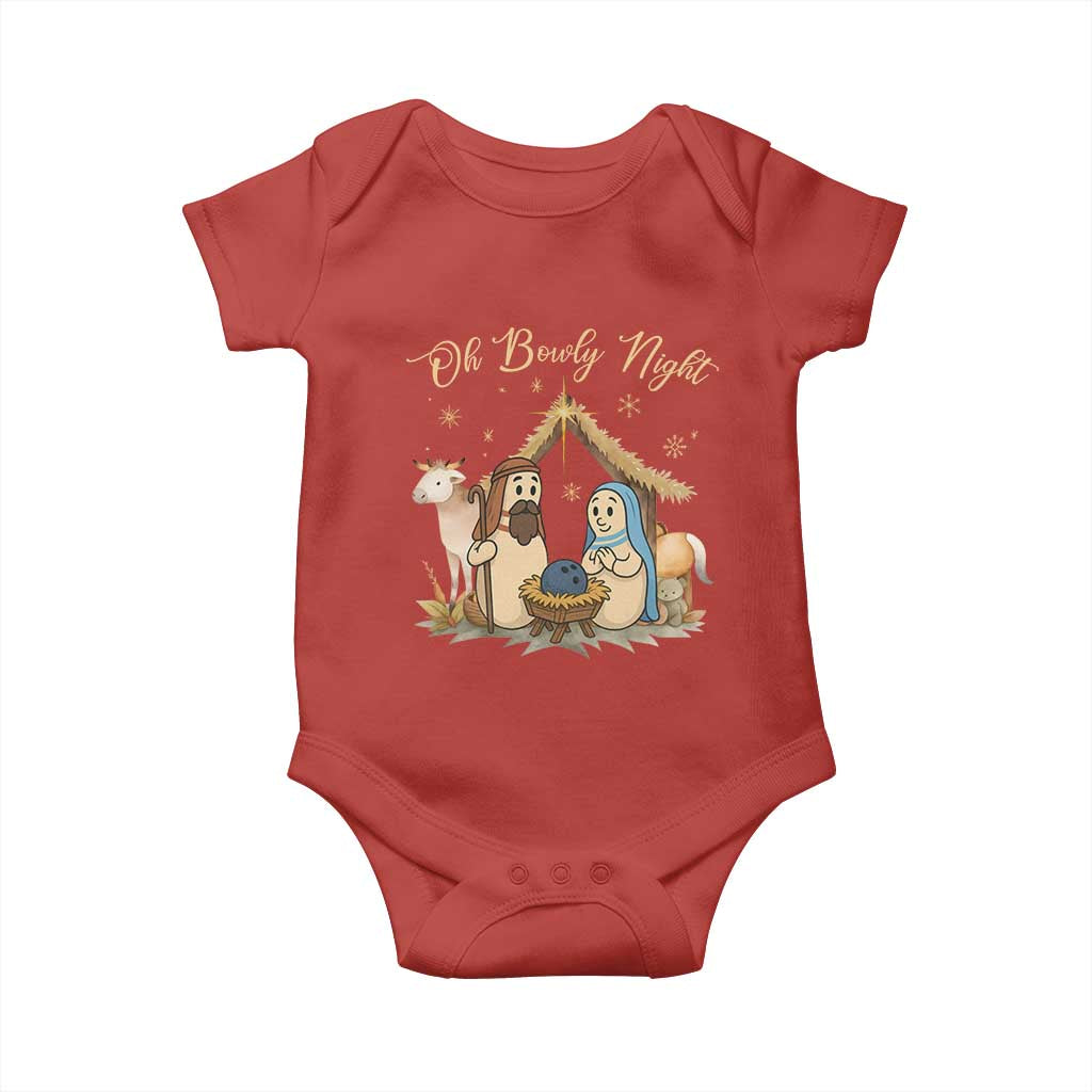 Funny Christmas Bowling Baby Onesie Oh Bowly Night Nativity Scene Bowling Pins TS11 Red Print Your Wear