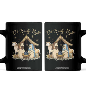 Funny Christmas Bowling Coffee Mug Oh Bowly Night Nativity Scene Bowling Pins TS11 Black Print Your Wear
