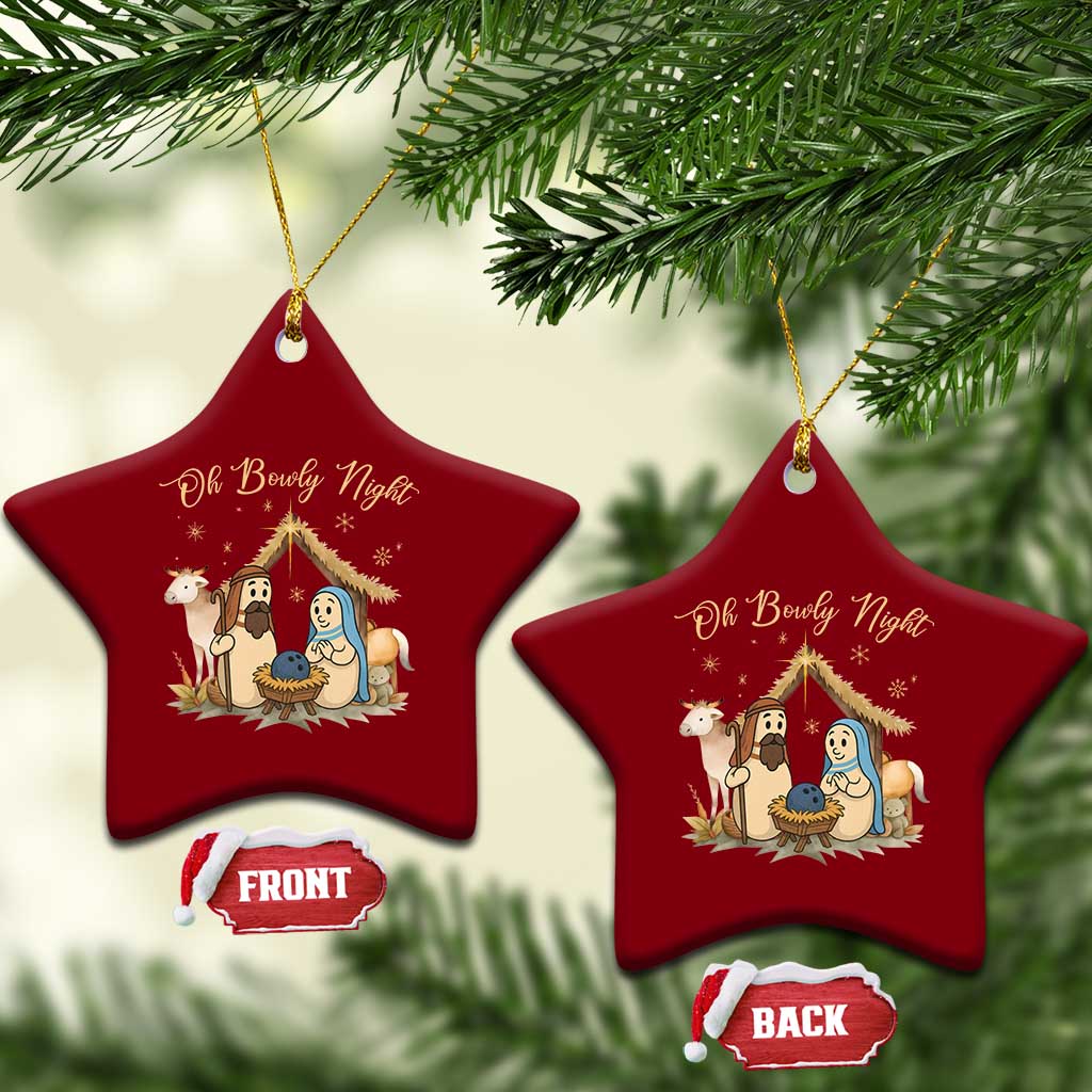 Funny Christmas Bowling Ceramic Ornament Oh Bowly Night Nativity Scene Bowling Pins TS11 Print Your Wear