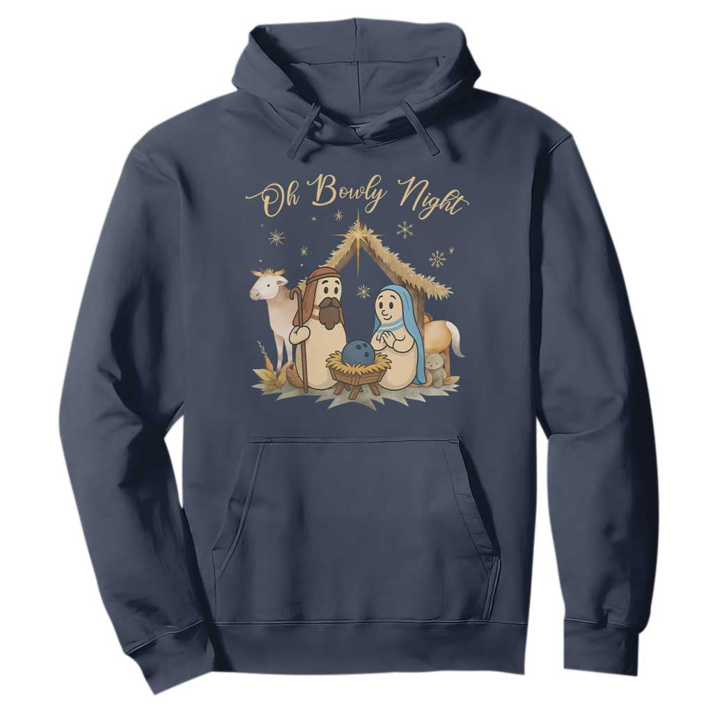 Funny Christmas Bowling Hoodie Oh Bowly Night Nativity Scene Bowling Pins TS11 Navy Print Your Wear