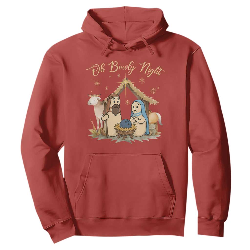 Funny Christmas Bowling Hoodie Oh Bowly Night Nativity Scene Bowling Pins TS11 Red Print Your Wear