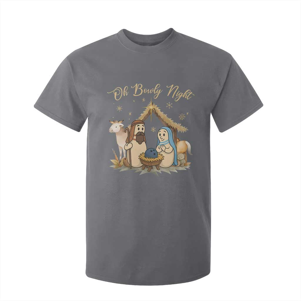 Funny Christmas Bowling T Shirt For Kid Oh Bowly Night Nativity Scene Bowling Pins TS11 Charcoal Print Your Wear