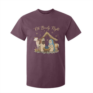Funny Christmas Bowling T Shirt For Kid Oh Bowly Night Nativity Scene Bowling Pins TS11 Maroon Print Your Wear