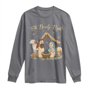 Funny Christmas Bowling Long Sleeve Shirt Oh Bowly Night Nativity Scene Bowling Pins TS11 Charcoal Print Your Wear