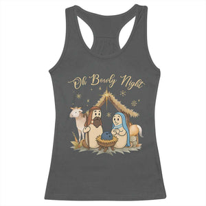 Funny Christmas Bowling Racerback Tank Top Oh Bowly Night Nativity Scene Bowling Pins TS11 Dark Heather Print Your Wear