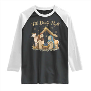Funny Christmas Bowling Raglan Shirt Oh Bowly Night Nativity Scene Bowling Pins TS11 Black White Print Your Wear