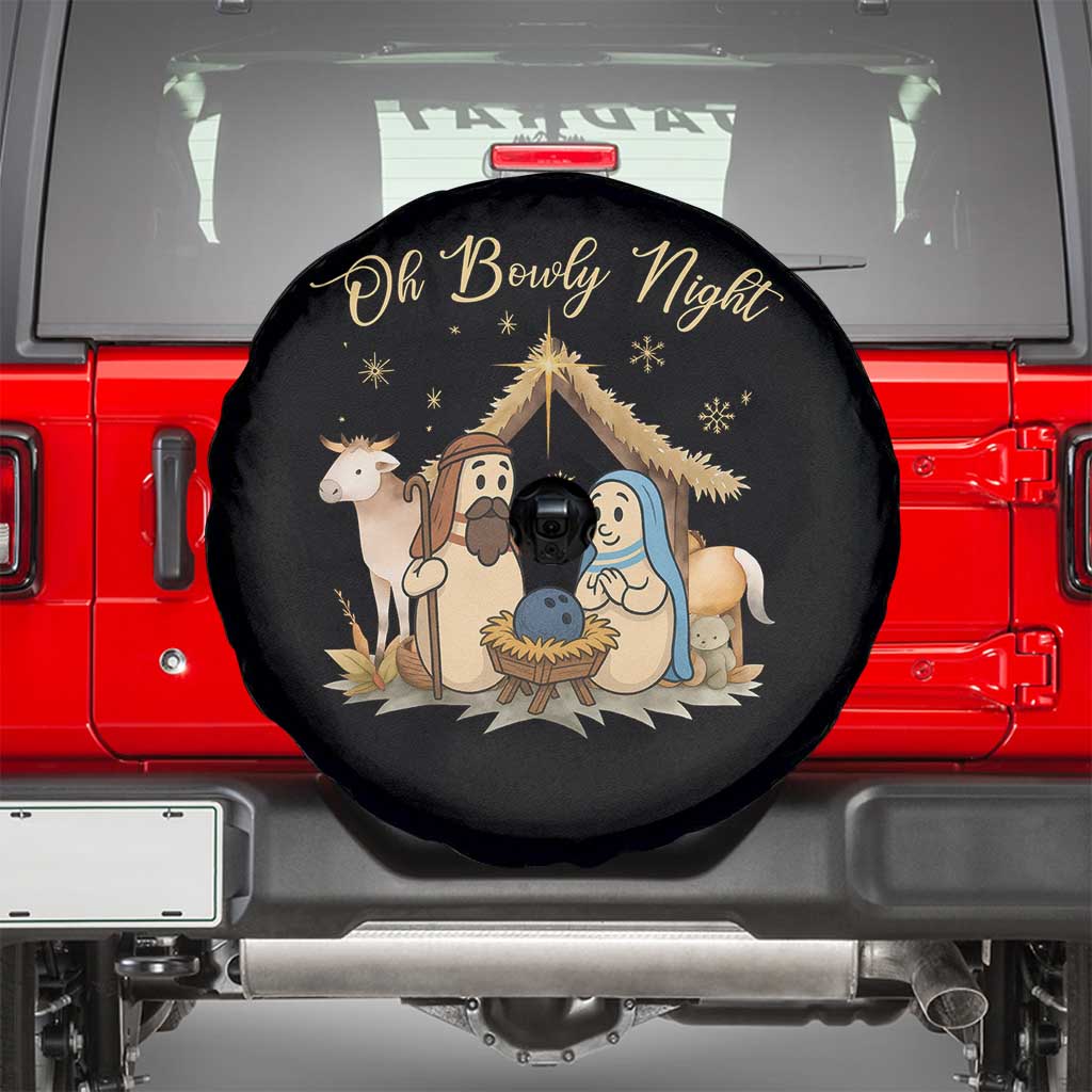 Funny Christmas Bowling Spare Tire Cover Oh Bowly Night Nativity Scene Bowling Pins TS11 Black Print Your Wear
