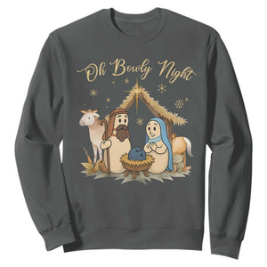 Funny Christmas Bowling Sweatshirt Oh Bowly Night Nativity Scene Bowling Pins TS11 Dark Heather Print Your Wear