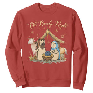 Funny Christmas Bowling Sweatshirt Oh Bowly Night Nativity Scene Bowling Pins TS11 Red Print Your Wear