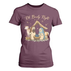 Funny Christmas Bowling T Shirt For Women Oh Bowly Night Nativity Scene Bowling Pins TS11 Maroon Print Your Wear
