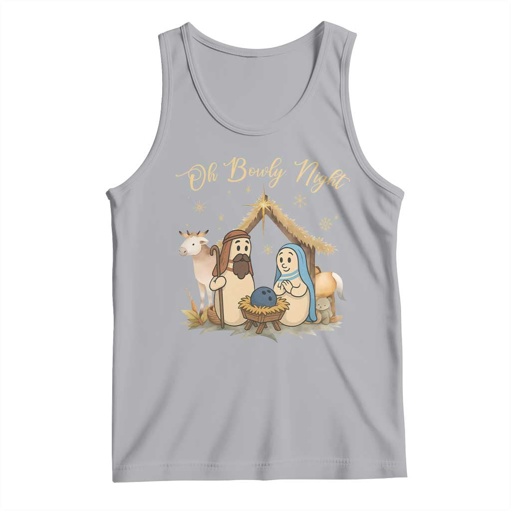 Funny Christmas Bowling Tank Top Oh Bowly Night Nativity Scene Bowling Pins TS11 Athletic Heather Print Your Wear