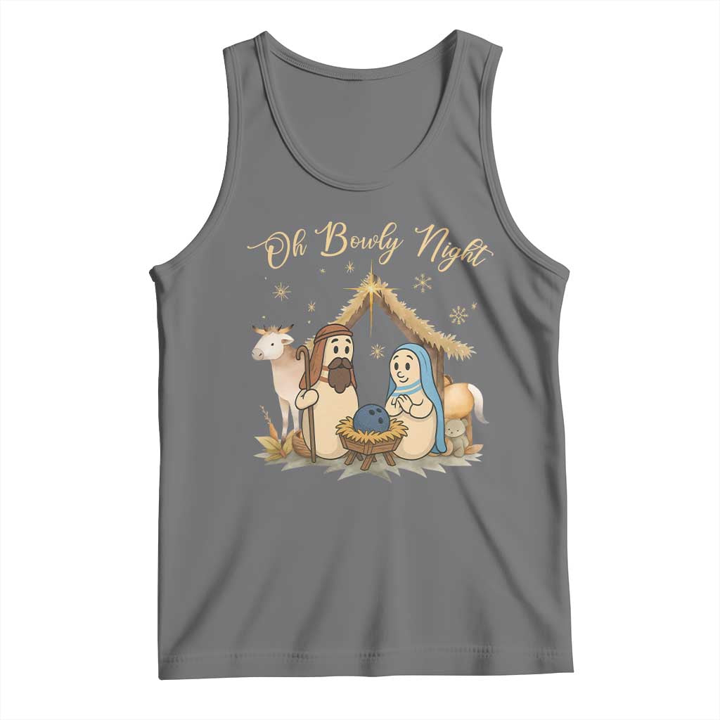 Funny Christmas Bowling Tank Top Oh Bowly Night Nativity Scene Bowling Pins TS11 Black Heather Print Your Wear