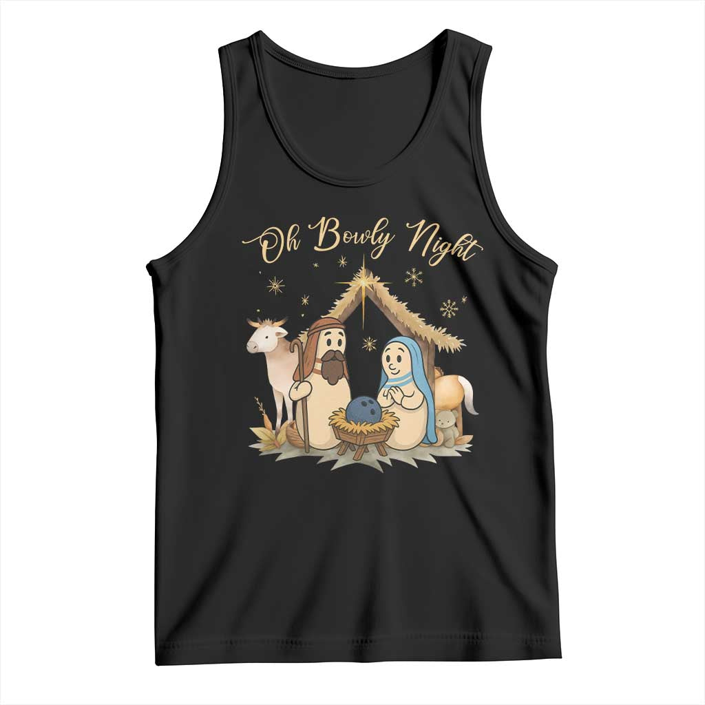 Funny Christmas Bowling Tank Top Oh Bowly Night Nativity Scene Bowling Pins TS11 Black Print Your Wear