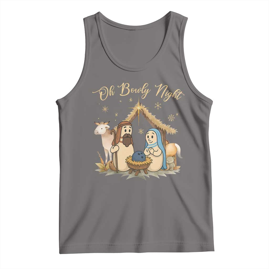 Funny Christmas Bowling Tank Top Oh Bowly Night Nativity Scene Bowling Pins TS11 Deep Heather Print Your Wear