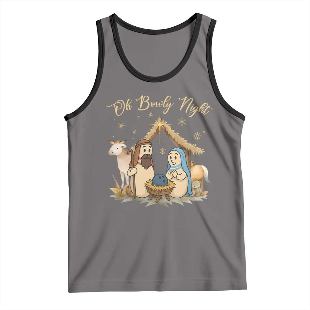 Funny Christmas Bowling Tank Top Oh Bowly Night Nativity Scene Bowling Pins TS11 Deep Heather Black Print Your Wear