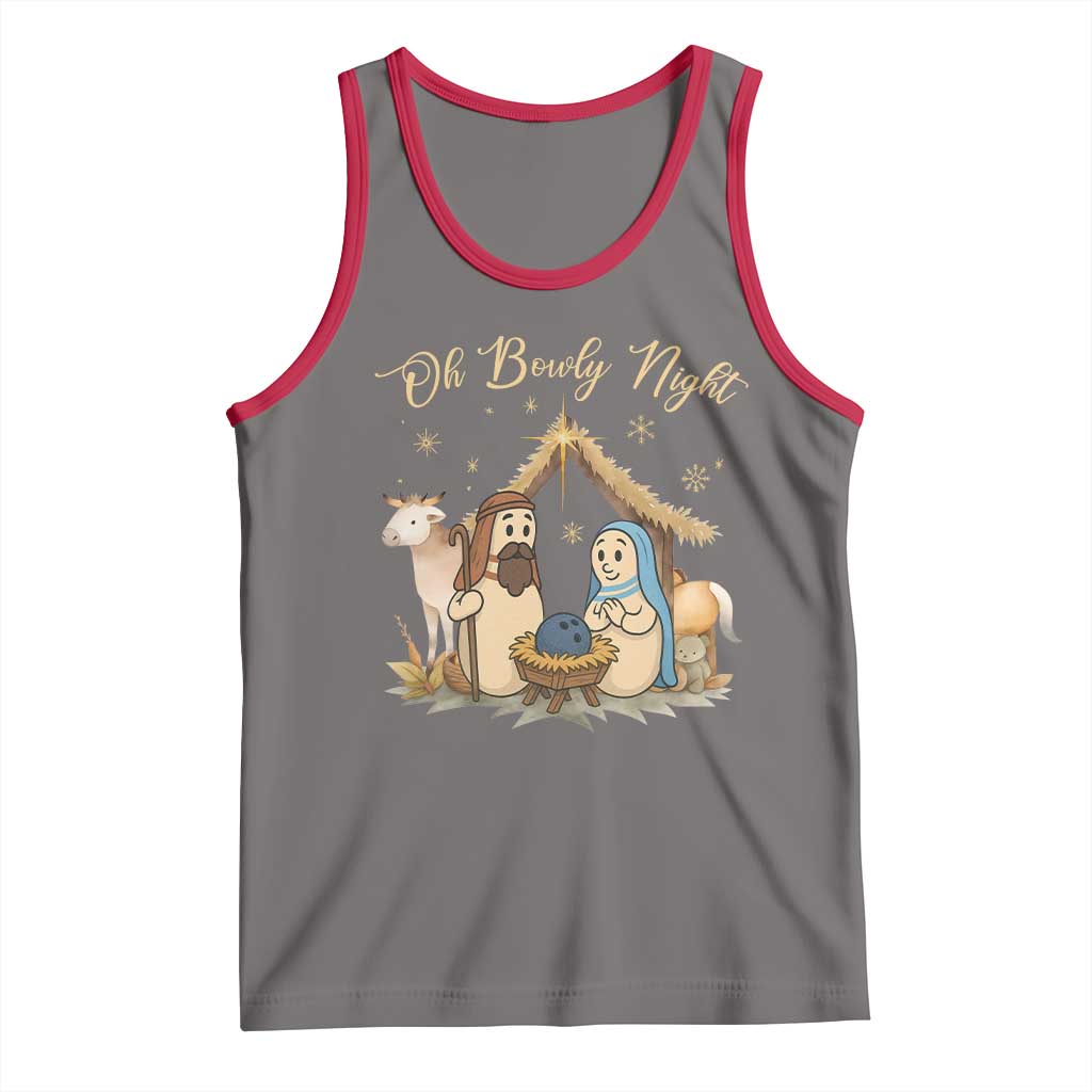 Funny Christmas Bowling Tank Top Oh Bowly Night Nativity Scene Bowling Pins TS11 Deep Heather Red Print Your Wear