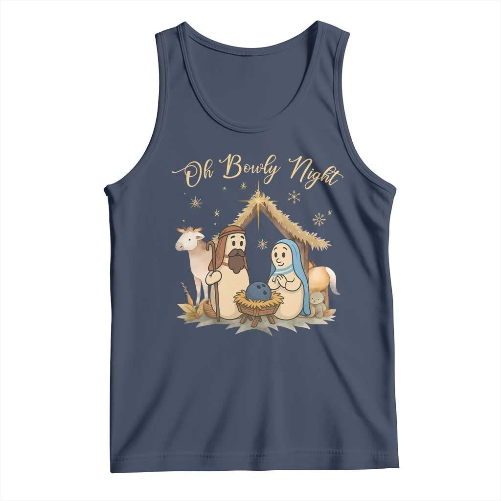 Funny Christmas Bowling Tank Top Oh Bowly Night Nativity Scene Bowling Pins TS11 Navy Print Your Wear