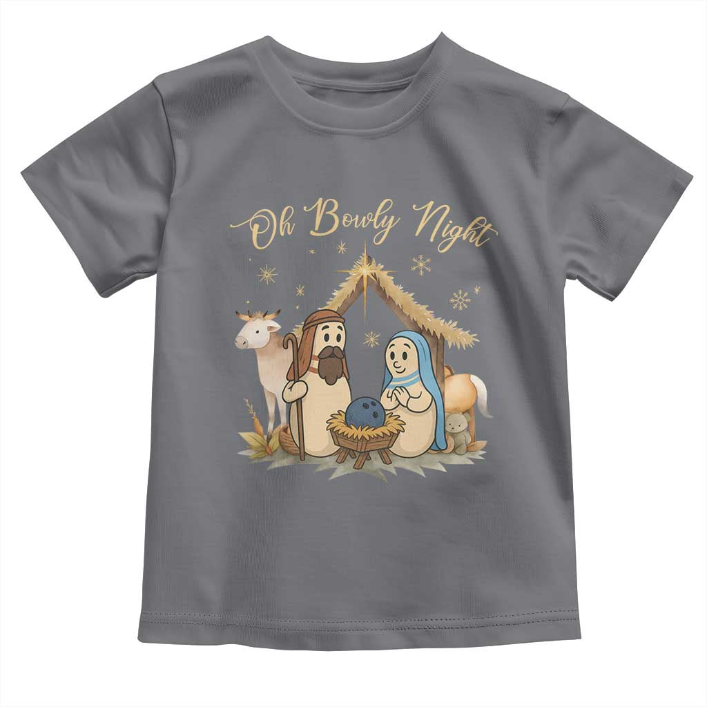 Funny Christmas Bowling Toddler T Shirt Oh Bowly Night Nativity Scene Bowling Pins TS11 Charcoal Print Your Wear