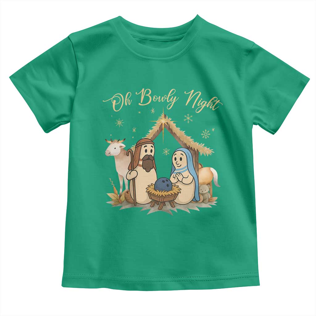 Funny Christmas Bowling Toddler T Shirt Oh Bowly Night Nativity Scene Bowling Pins TS11 Irish Green Print Your Wear