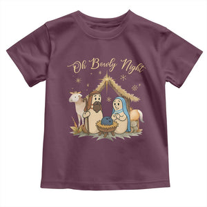 Funny Christmas Bowling Toddler T Shirt Oh Bowly Night Nativity Scene Bowling Pins TS11 Maroon Print Your Wear