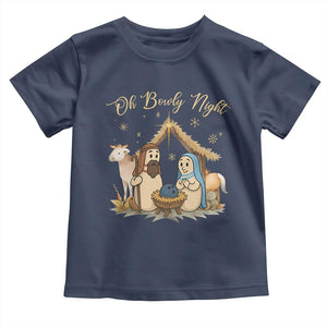 Funny Christmas Bowling Toddler T Shirt Oh Bowly Night Nativity Scene Bowling Pins TS11 Navy Print Your Wear