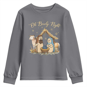 Funny Christmas Bowling Youth Sweatshirt Oh Bowly Night Nativity Scene Bowling Pins TS11 Charcoal Print Your Wear