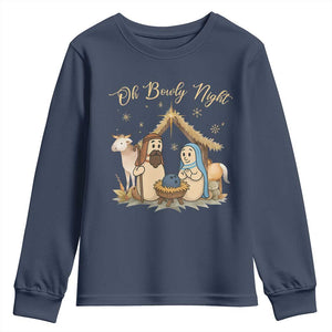 Funny Christmas Bowling Youth Sweatshirt Oh Bowly Night Nativity Scene Bowling Pins TS11 Navy Print Your Wear
