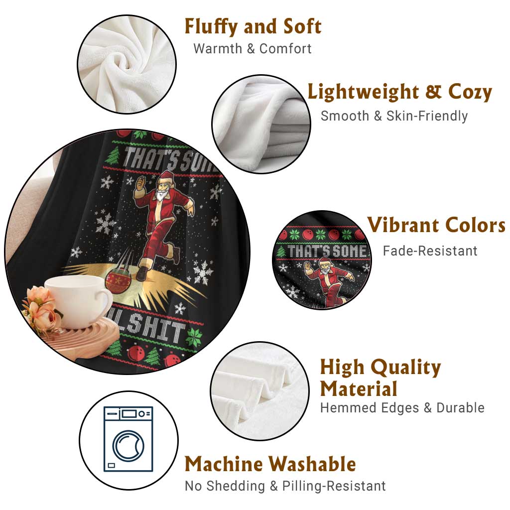 Funny Christmas Bowling Throw Blanket Thats Some Bowlshit Xmas Bowler Santa TS11 Print Your Wear