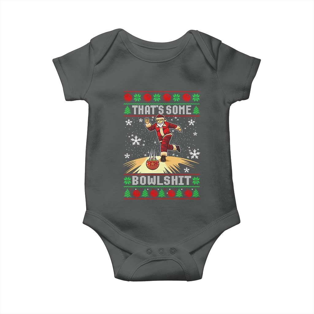 Funny Christmas Bowling Baby Onesie Thats Some Bowlshit Xmas Bowler Santa TS11 Dark Heather Print Your Wear