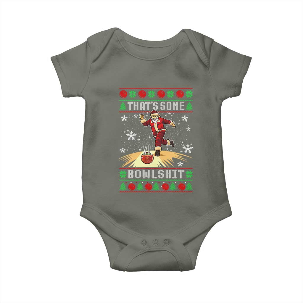 Funny Christmas Bowling Baby Onesie Thats Some Bowlshit Xmas Bowler Santa TS11 Military Green Print Your Wear