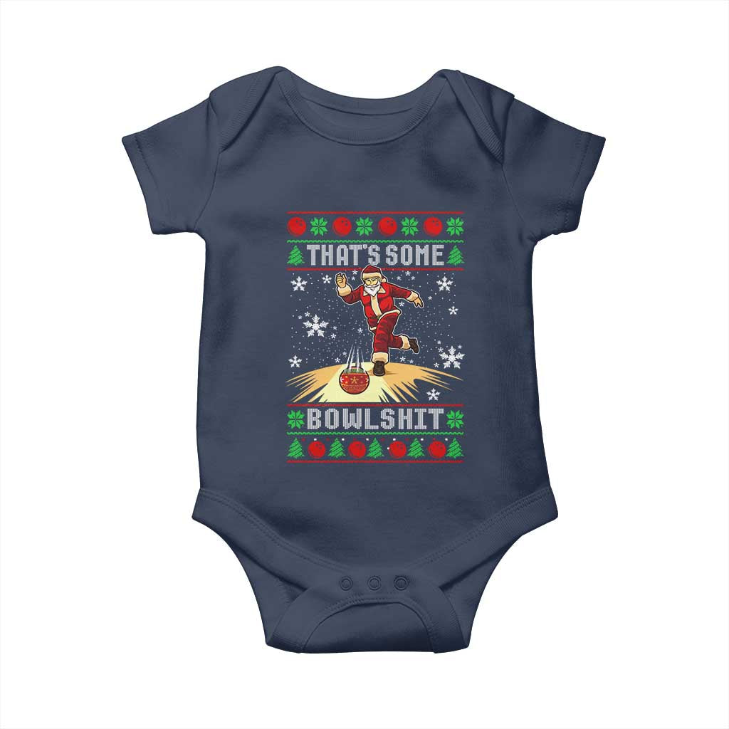 Funny Christmas Bowling Baby Onesie Thats Some Bowlshit Xmas Bowler Santa TS11 Navy Print Your Wear