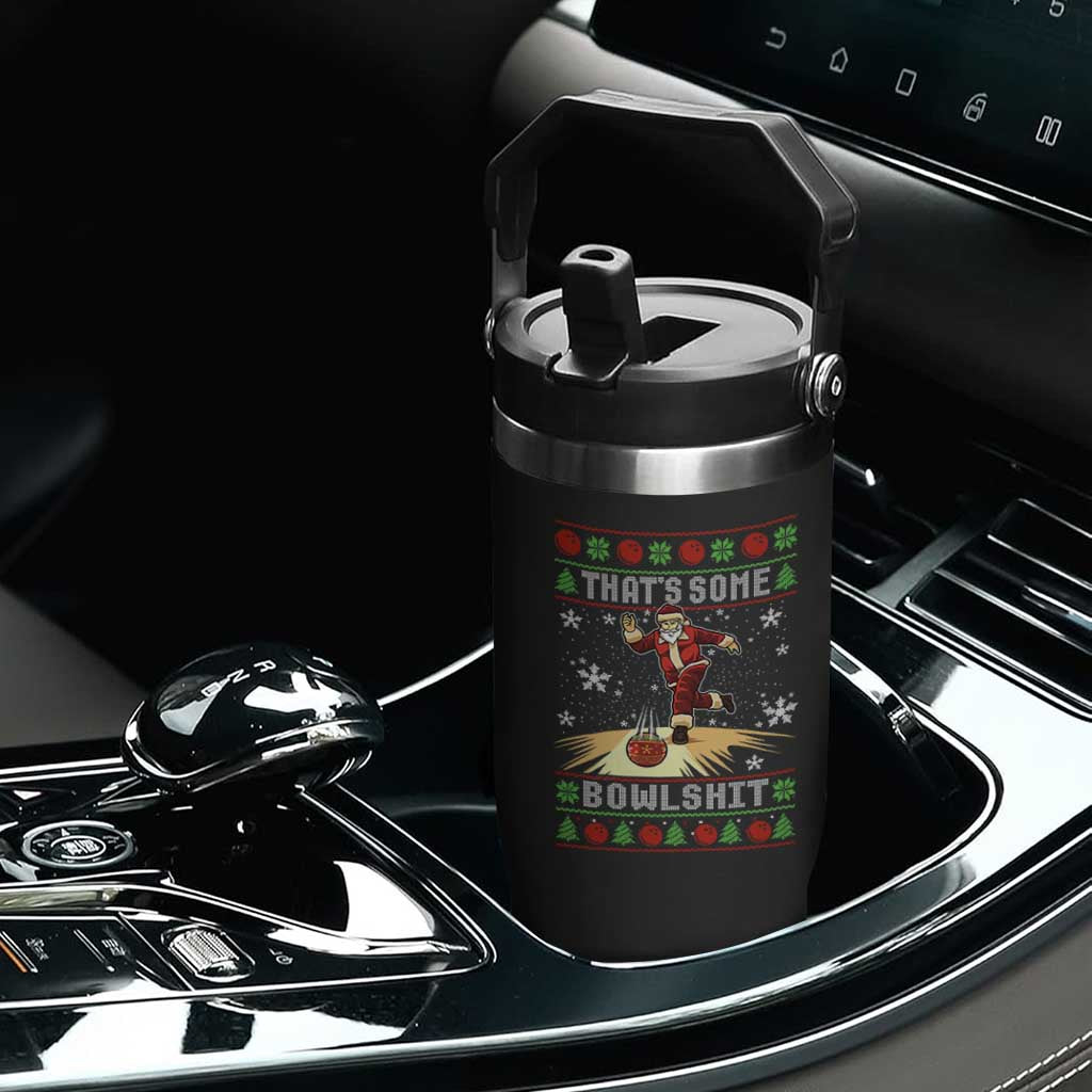 Funny Christmas Bowling Flip Straw Tumbler Thats Some Bowlshit Xmas Bowler Santa - Print Your Wear